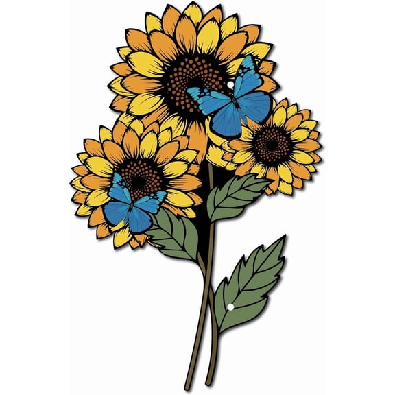 Metal Sunflower Wall Art Rustic Metal Wall Hangings Colorful Vivid Butterfly Floral Plant Iron Ornament Sign Sculpture for DIY Making