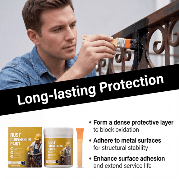 Metal Surface Refinish Paint, Black Paint for Metal, Gold Paint for Metal, Rust Converter for Metal, Ospho Rust for Metal, 300G Weather-Resistant Rust Conversion Paint with 1Pc