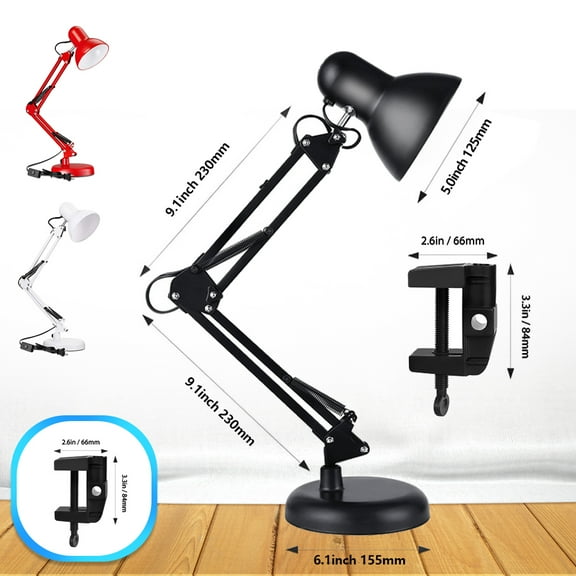 Metal Swing Arm Desk Lamp, Interchangeable Base Or Clamp, Classic Clip On Study Table Lamp, Multi-Joint, Adjustable Arm Lamp