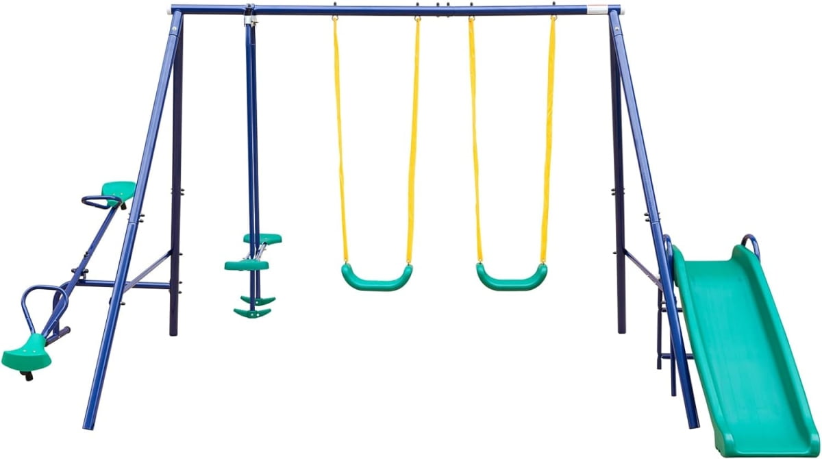 Metal Swing Set for Backyard, 5 in 1 HeavyDuty AFrame Stand Outdoor