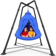 Metal Swing Set with Play Tent Swing Chair, Outdoor Indoor Sensory Swings for Autism Kids and Adults, 330 lbs, Blue
