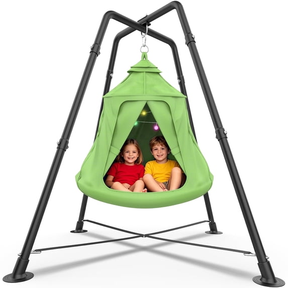 Metal Swing Set with Play Tent Swing Chair, Outdoor Indoor Sensory Swings for Autism Kids and Adults, 330 lbs, Green