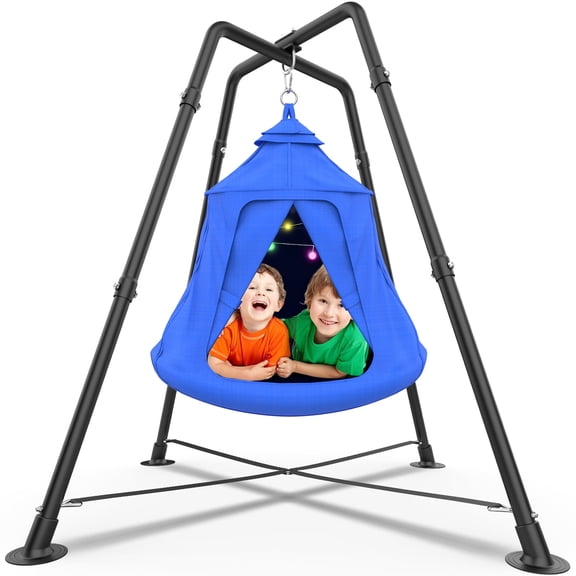 G TALECO GEAR Metal Swing Set with Play Tent Swing Chair, Outdoor Indoor Sensory Swings for Autism Kids and Adults, Hanging Hammock Chair, 330 lbs, Blue