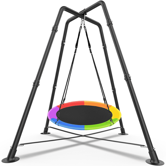G TALECO GEAR Metal Swing Set with Saucer Swing, Swing Stand Sensory Swings, Outdoor Indoor Hanging Hammock Chair, X-Shaped Swing Frame, 330 lbs, Multicolor