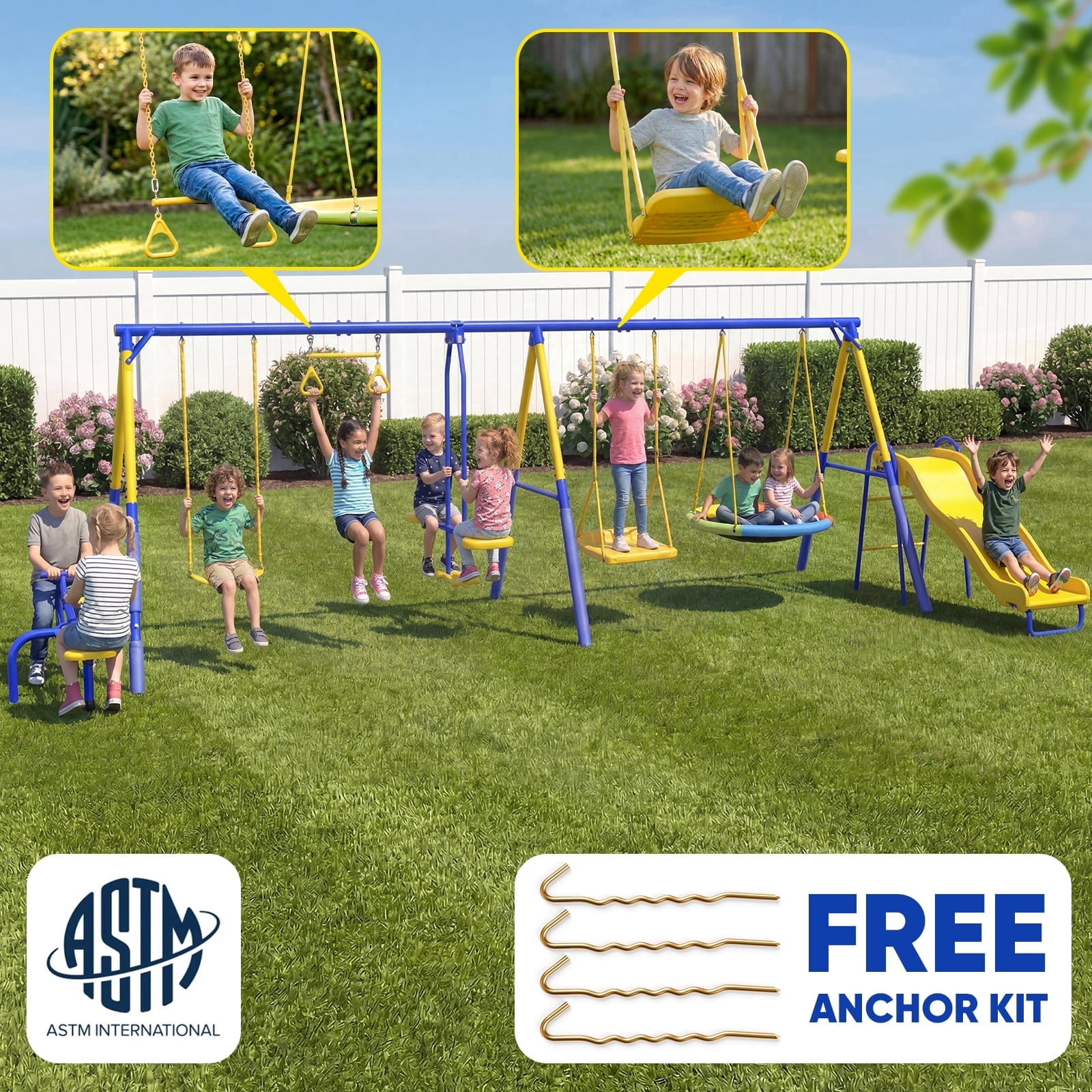 7in1 Swing Sets,Fashionsport Heavy-Duty Outdoor Metal Swing sets