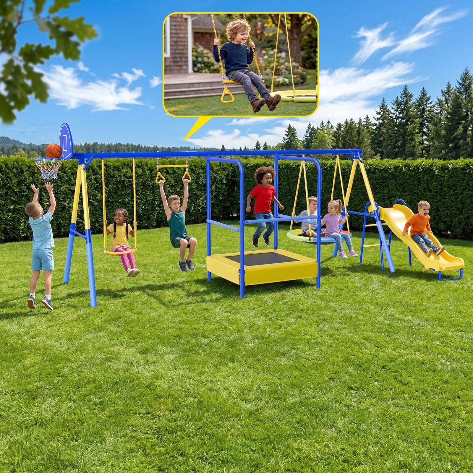 Metal Swing Sets Backyard Gardwin Heavy Duty Outdoor Kids Swing Sets Playground Outside Toys Saucer Swing Teeter Totter Slide Person Swing Seat Trape: Worth Buying?