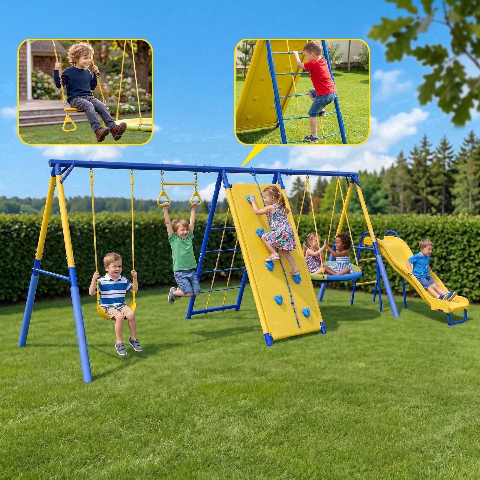 6 in1 Metal Swing Sets,Gardwin Heavy-Duty Outdoor Swing sets for