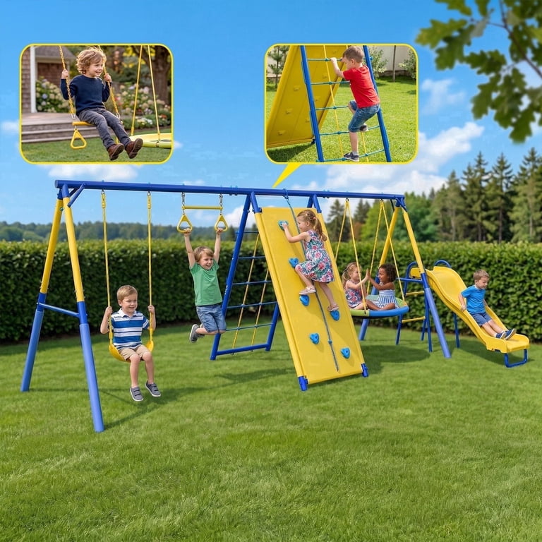 6 in1 Metal Swing Sets,Gardwin Heavy-Duty Outdoor Swing sets for