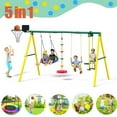 thumbnail image 1 of Metal Swing Sets for Backyard,Heavy-Duty Outdoor Kids Playsets for Playground,Outside Toys with Saucer Swing, Glider, Rope Swing, and Basketball Hoop for Aged 3-12, 1 of 9