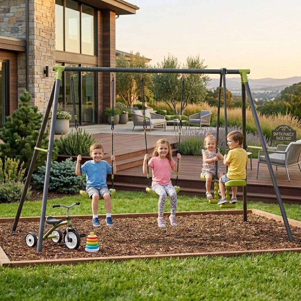 Swing Set Rocker Metal Swing Sets for Kids, SEGMART Outdoor Swing Set with 2 Belt Swings ...