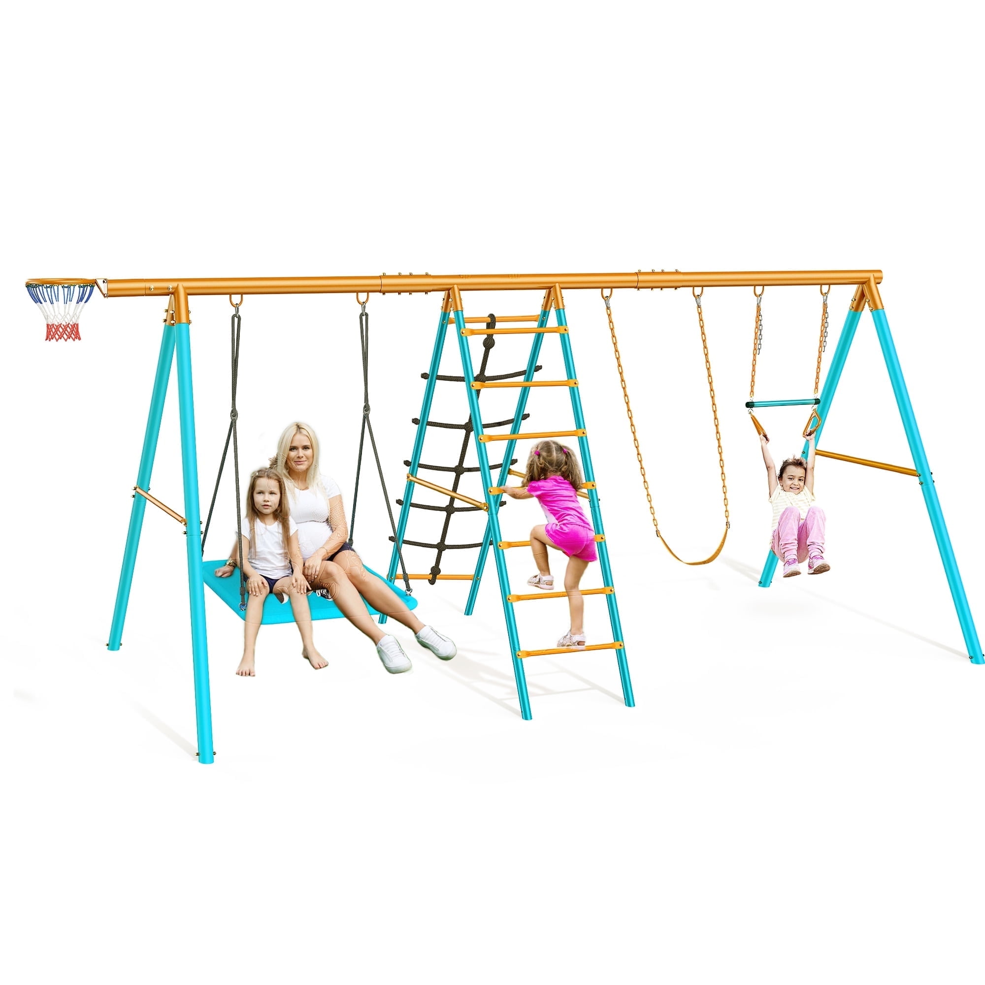 Swing Sets for Outdoor, 6 in 1 Heavy-Duty Metal Swing Sets, Kids Swing ...