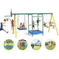 thumbnail image 1 of Metal Swing Sets for Backyard,  Heavy-Duty Outdoor Kids Playsets for Playground,Outside Toys with Trampoline, Platform Swing, 2 Swings and Basketball Hoop for Aged 3-12, 1 of 10