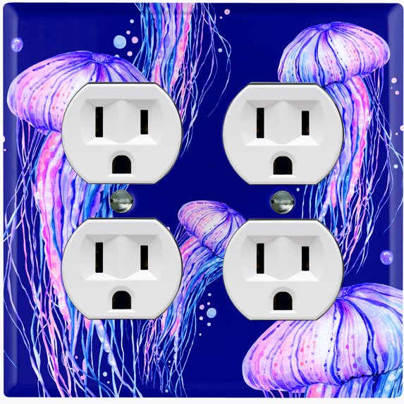 Metal Switch Wall Plate Outlet Cover (Ocean Jellyfish Purple - Double Duplex)