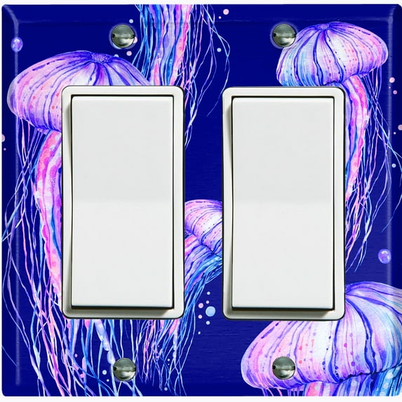 Metal Switch Wall Plate Outlet Cover (Ocean Jellyfish Purple - Double Rocker)