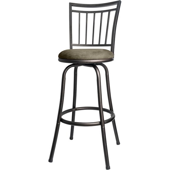 Metal Swivel Adjustable Height Barstool, Matte Black Frame with Beige Microfiber Upholstery, Counter and Bar Height Stool, 24"29" Adjustable Seat, Transitional Style