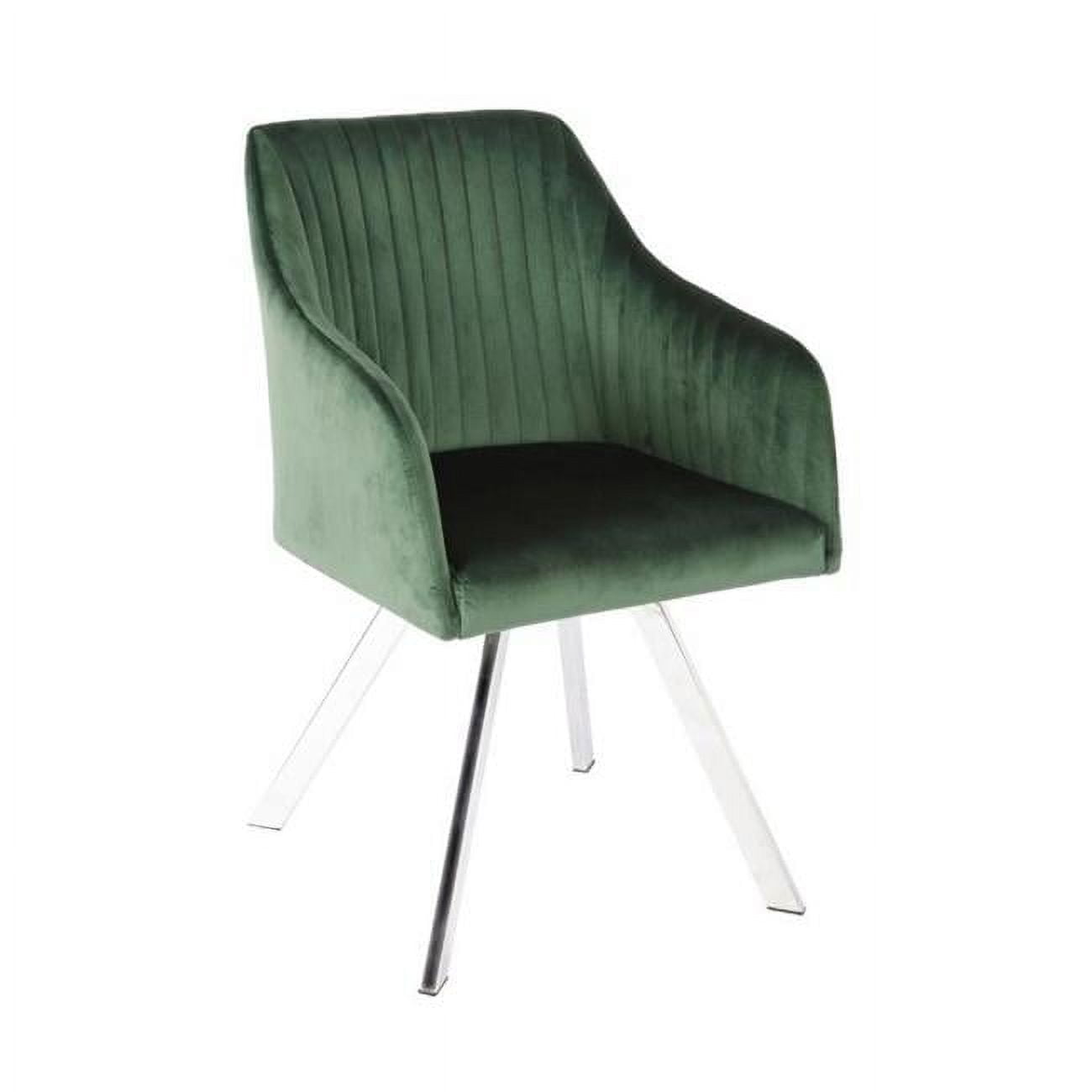 Contemporary Green Velvet Upholstered Swivel Arm Chair