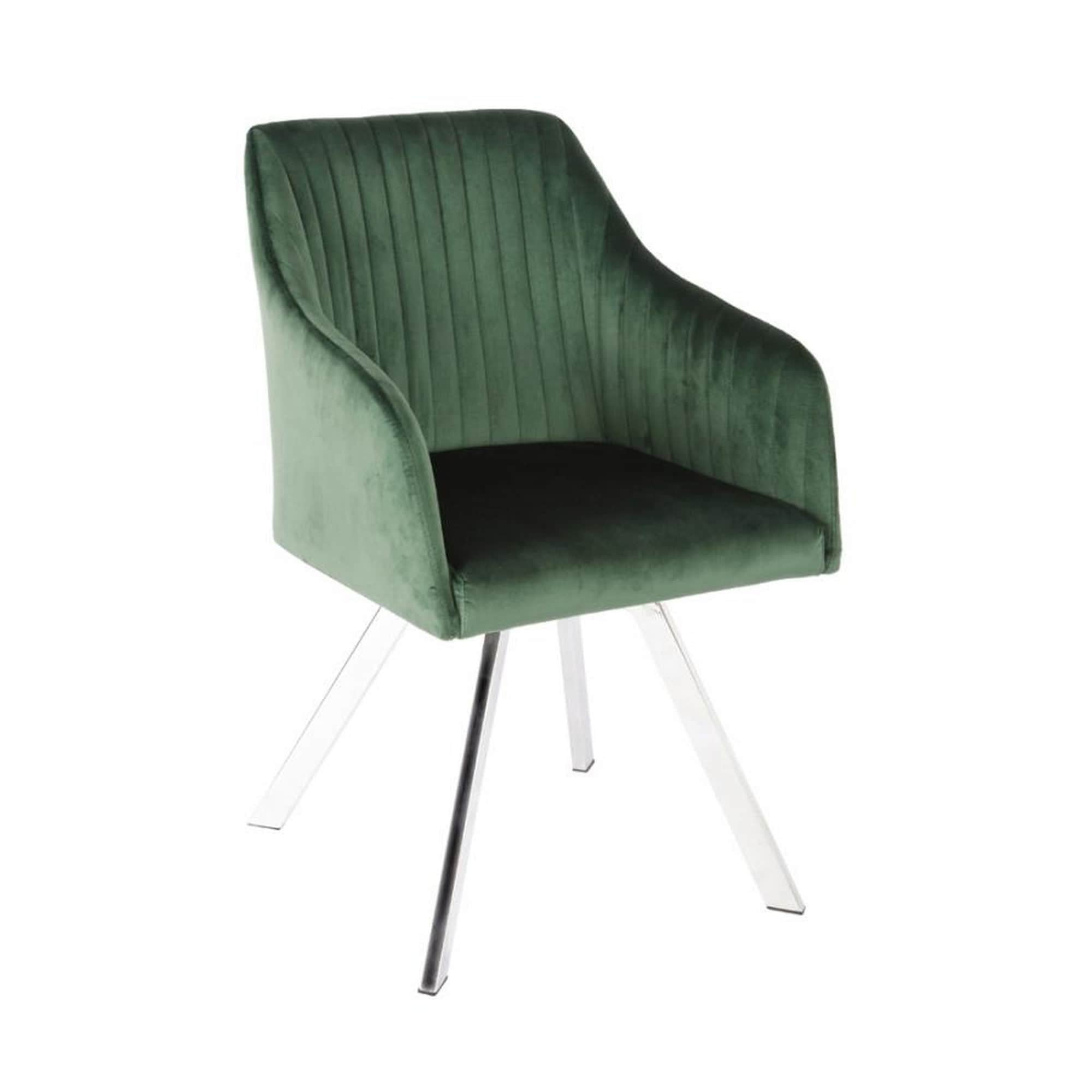 Contemporary Green Velvet Upholstered Swivel Arm Chair
