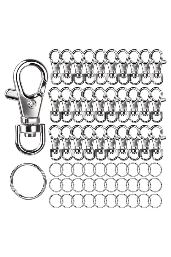 Metal Swivel Snap Hooks and Key Rings, 30PCS Small Lobster Claw Keychains Clasps and 30PCS Key Chain Ring, 60PCS