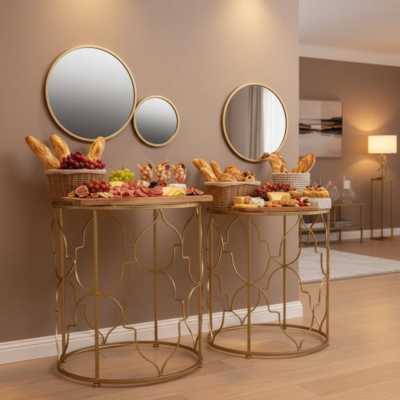 Sofia Metal Round Nesting Accent Table Set, Mirror Top Modern End Tables, Set of 2