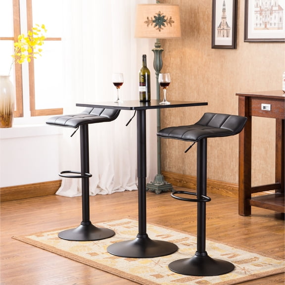 Metal Table and 2 Leather Swivel Stools / Adjustable for Indoor Spaces