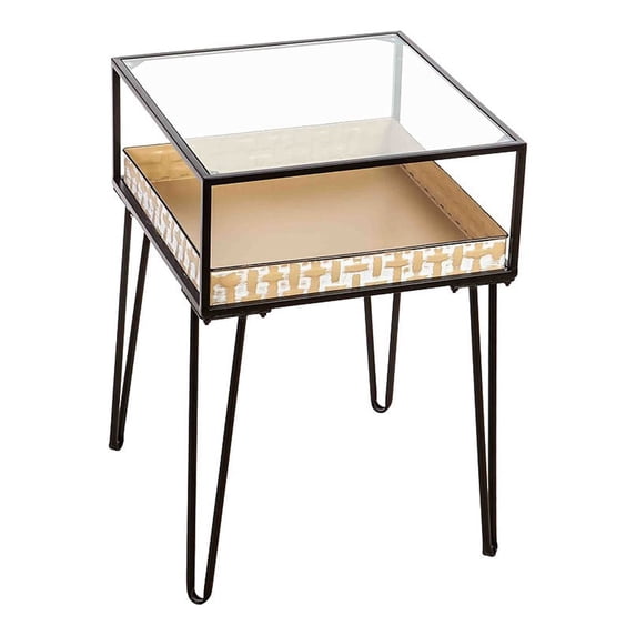 Metal Table with Glass Top and Gold Metal Planter Dish