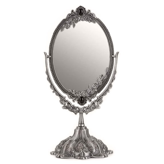 Metal Tabletop Antique Makeup Mirror Swivel Double Sided Oval Cosmetic Mirror