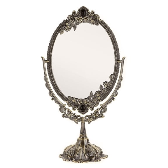Metal Tabletop Antique Makeup Mirror Swivel Double Sided Oval Cosmetic Mirror