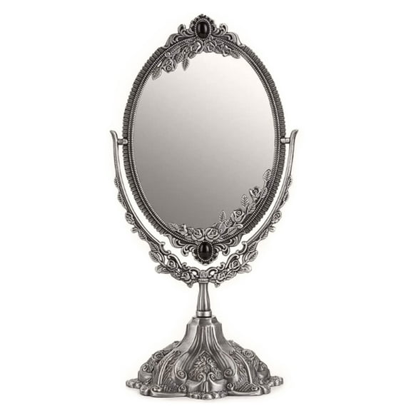 Metal Tabletop Antique Makeup Mirror with Stand Vintage Swivel Double Sided Cosmetic Mirror Desktop Oval Dressing Mirror for Bathroom Bedroom