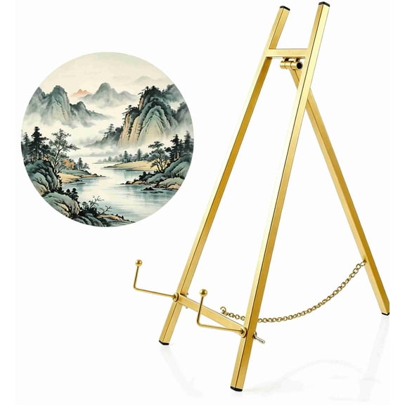 Metal Tabletop Easel, 16" Large Table Top Easel Picture Stand Mirror Table Top Easels for Display Photo Frame Heavy Duty Plate Art Display Stand for Sign Tabletop Wedding Frame Stands, Gold