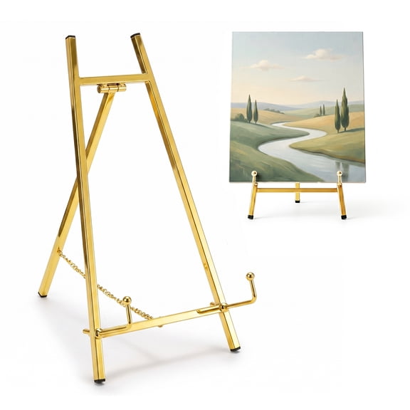 Metal Tabletop Easel Stand – 16.5" H x 8" W x 4.5" D Tripod Display Easel, Perfect for Displaying Art Canvas, Photo Frames, Plates, Books, Wedding Signs, and More – Sturdy Modern Design(Gold,1 Pcs)