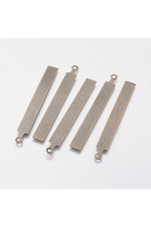 Metal Tags Brass Stamping Blank Tag Pendants Rectangle Antique Bronze 67x7x0.5mm Hole: 2mm