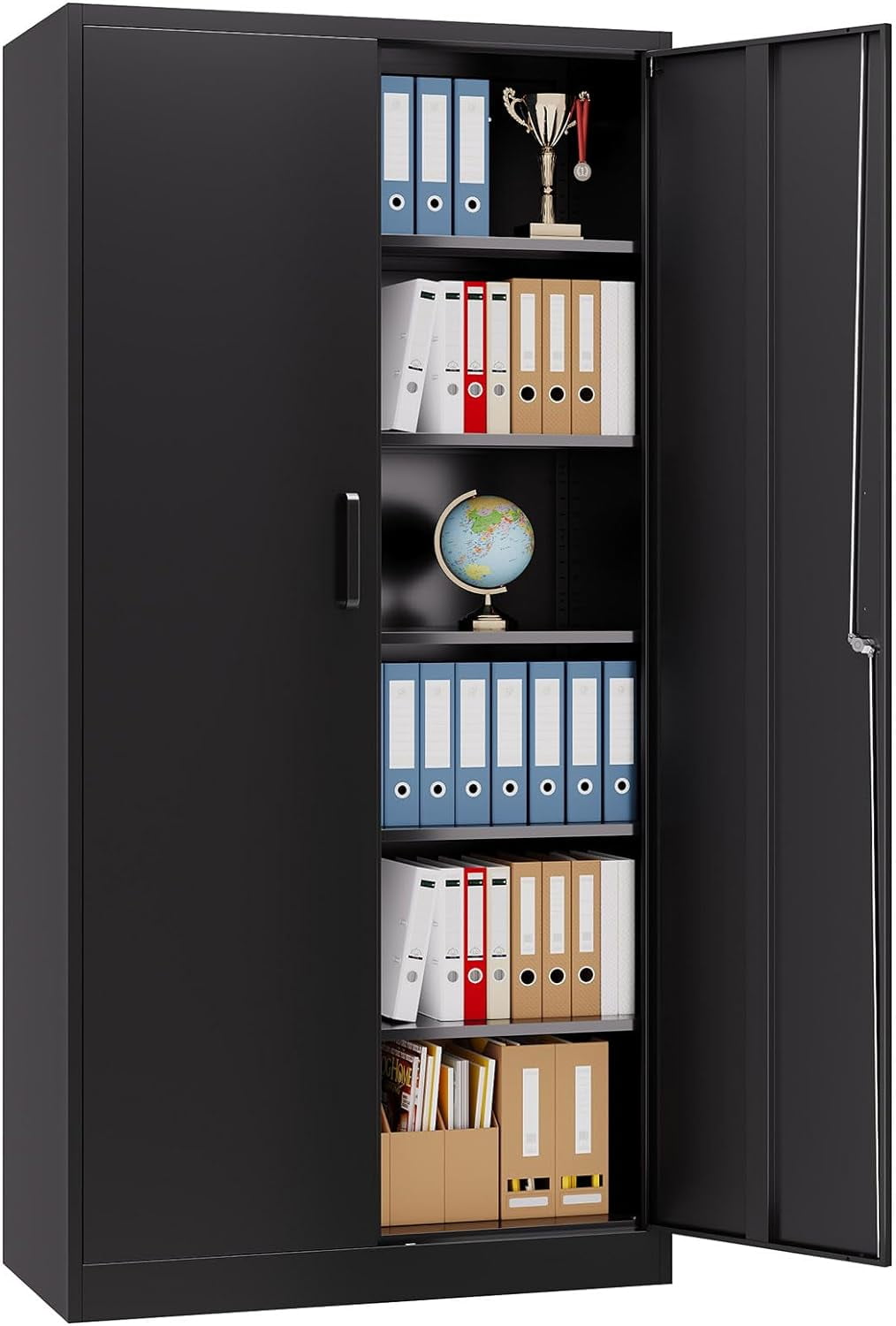 Metal Tall Black with Doors and Adjustbale Shelves,Garage