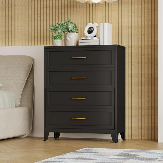 Metal Tall Dressers for Bedroom,Chest of Drawers Storage Cabinet with 4 Drawers,Wide Deep Dresser Drawers Cabinet Organizer Unit for Clothes, Bedroom, Living Room, Hallway, Entryway(Black)