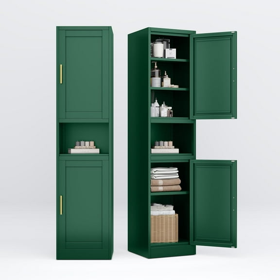 Metal Tall Narrow Kitchen Pantry Cabinet, Bathroom Storage Cabinet, 71" High Organizers With Doors and Adjustable Shelves for Kitchen, Small Spaces