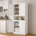 thumbnail image 1 of Metal Tall Narrow Pantry Cabinet,Tall Bathroom Storage Cabinet,71" High Bathroom Organizers with 4 Doors and Adjustable Shelves,Bathroom Cabinet with Open Countertop for Kitchen, Bathroom, 1 of 13