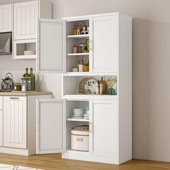 Metal Tall Narrow Pantry Cabinet,Tall Bathroom Storage Cabinet,71" High Bathroom Organizers with 4 Doors and Adjustable Shelves,Bathroom Cabinet with Open Countertop for Kitchen, Bathroom