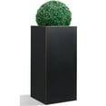 thumbnail image 1 of Metal Tall Planter for Outdoor or Indoor, 14Lx14Wx30H inches Large Planter Box, 25lb Black with Gold Rim, 1 of 6