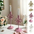 thumbnail image 1 of Metal Taper Candle Holder, Vintage Gold Candlestick Holder with Bow knot, Indoor Candle Holder Set for Home Table Christmas Decor 7.68", 1 of 8