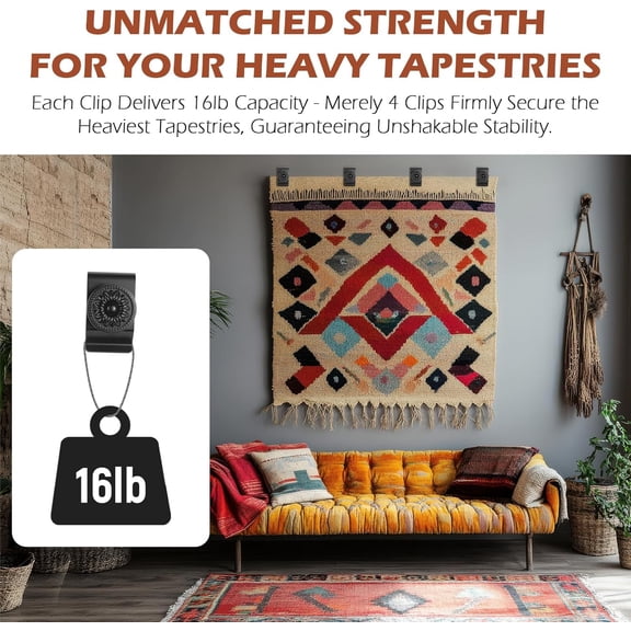 Metal Tapestry Hangers for Walls, 4 Pcs Quilt Hangers for Wall Hangings, Blanket Clamps, Clips for Wall Hangings, Rugs and Carpets Display with Screws, Vintage Daisy Flowers Pattern (Black)$$