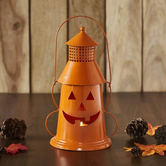 Metal Tealight Holder Halloween Lantern Orange 12x8x6