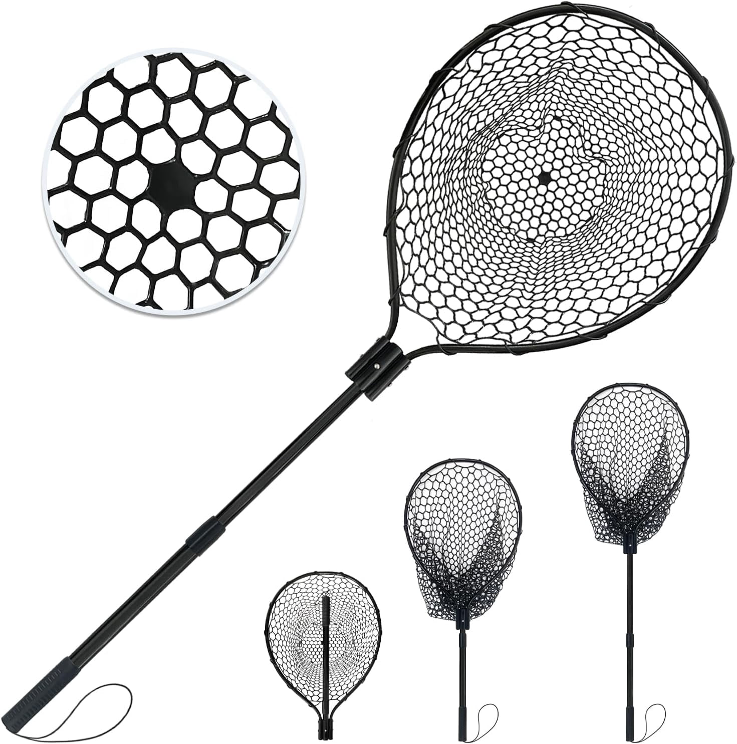 All Metal Telescoping Rubber Fishing Net with Handle Length: 59" Depth:19.7" Hoop: 26"x18" Large Silicone Fish Landing Net Pier/Kayak/Fishpond/Saltwater/Salmon Extendable Fishing Gear