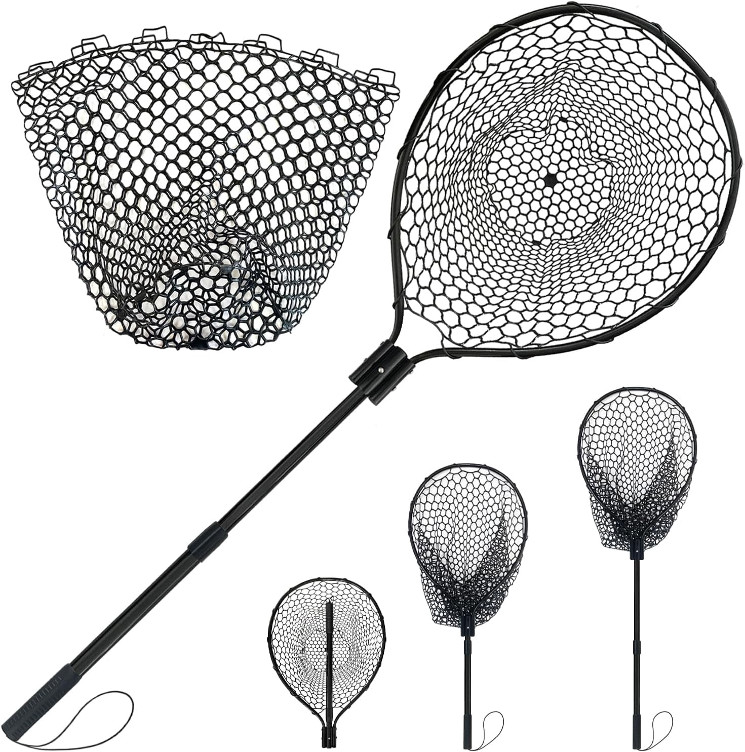 All Metal Telescoping Rubber Fishing Net with Handle Length: 59" Depth:19.7" Hoop: 26"x18" Large Silicone Fish Landing Net Pier/Kayak/Fishpond/Saltwater/Salmon Extendable Fishing Gear