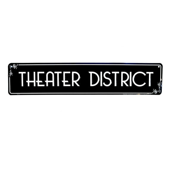 Metal Theater District Street Road Sign Theatre Play Cast Party Wall Art Home Movie Room Decor