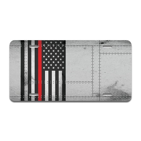 Metal Thin Red Line Aluminum License Plate| License Plate 12" X 6" Fits Any Car, Truck, SUV, RV, or Trailer | Made in The USA