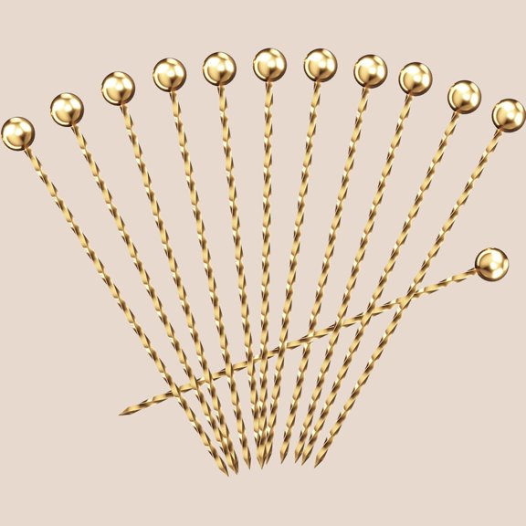 Metal Thread Cocktail Picks, Stainless Steel Cocktail Toothpicks, Reusable Cocktail Skewers, Garnish Picks for Olives Appetizers Fruit (Golden)