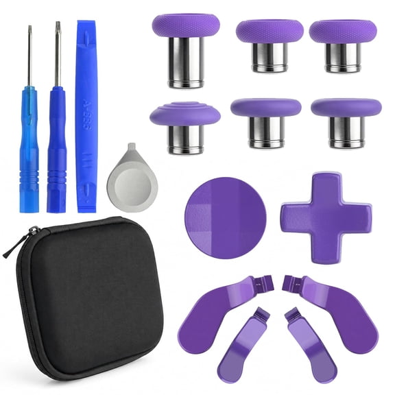 Metal Thumbsticks for Xbox Elite Wireless Controller Series 2package Includes 1 Case , 4 Paddles, 2 D-Pads, 6 Swap Thumbsticks, for Xbox One Elite Series 2 Core Replacement PartsPurple 