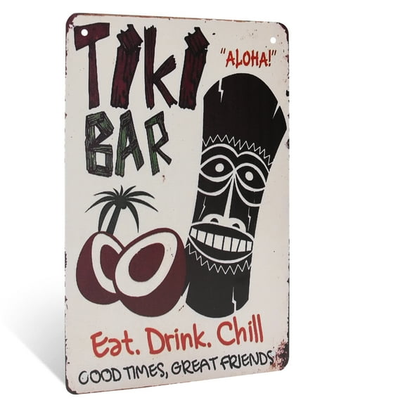 Metal Aloha Tiki Bar Sign for Outdoor Patio Pool Luau Party Decorations Wall Art