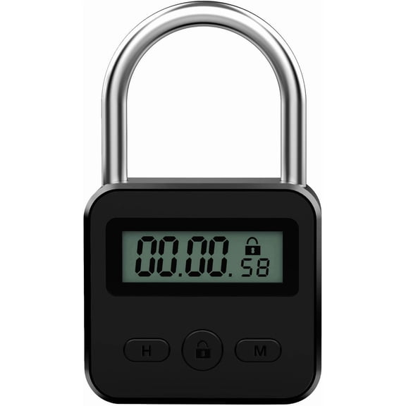 Metal Timer Lock - Electronic Time Padlock with LCD Display - USB Rechargeable (Black)