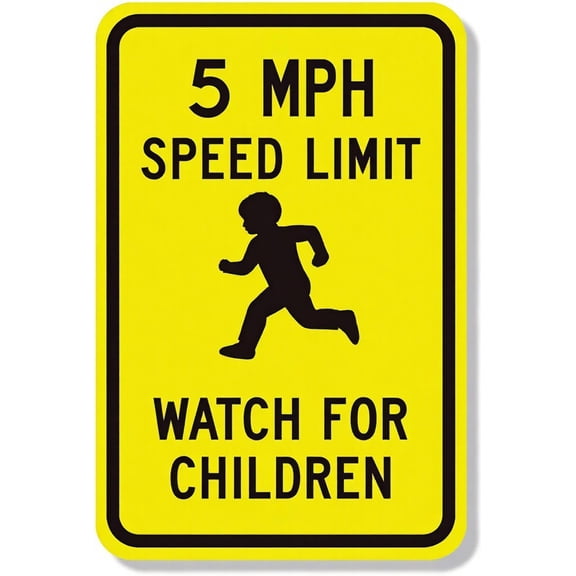Metal Tin 5 Mph Speed Limit (Watch For Children) Sign - 8"x12" Heavy-Duty Aluminum Wall Art for Office Outdoor Indoor
