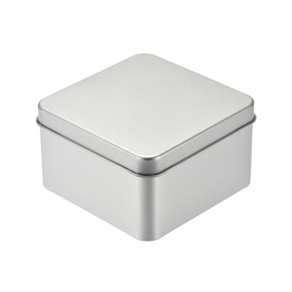 Uxcell Metal Tin Box Rectangular Empty Tinplate Storage Containers with Lids Silver Tone 3.54" x 3.54" x 2.17"
